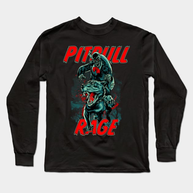 Pitbull Rage Long Sleeve T-Shirt by Dark Planet Tees